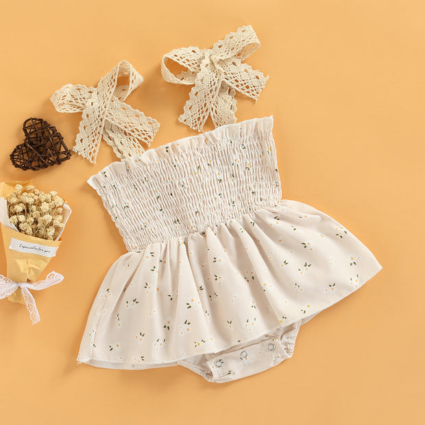 Rosey Lei Flower Printed Sleeveless Tie Up Jumper Dress BABY VIBES & CO.