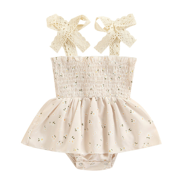 Rosey Lei Flower Printed Sleeveless Tie Up Jumper Dress BABY VIBES & CO.