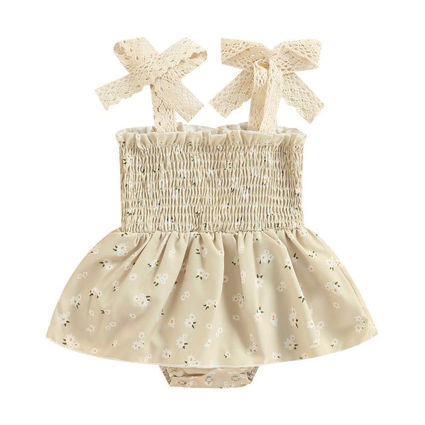 Rosey Lei Flower Printed Sleeveless Tie Up Jumper Dress BABY VIBES & CO.